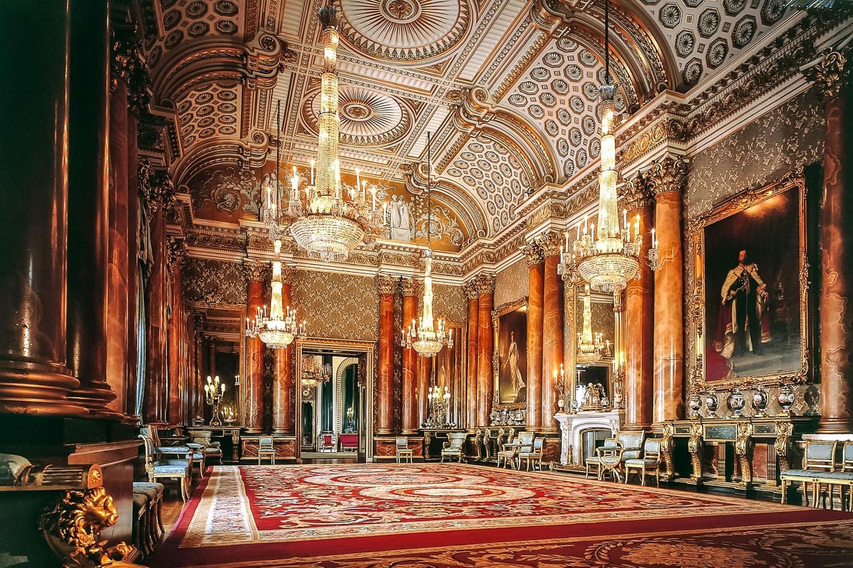 Ornate State Room interior with gilded ceiling